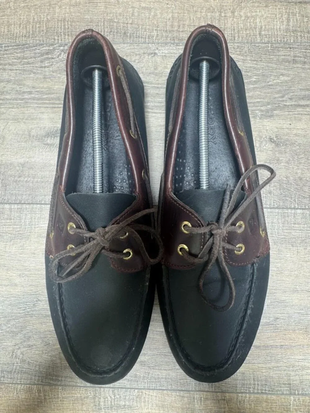 sperry Top Sider 2 Tone Black Leather Boat Shoes Men's Size 14
